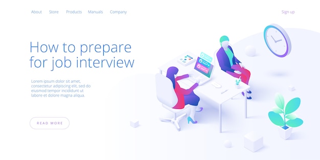 Job interview concept in isometric landing page