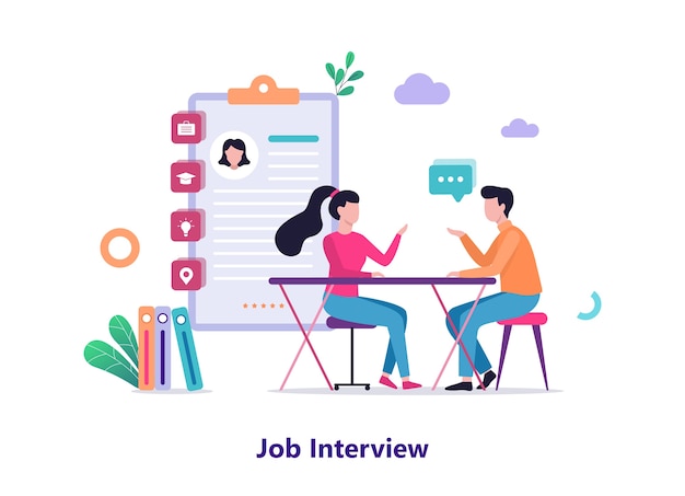 Vector job interview. conversation between employer and candidate