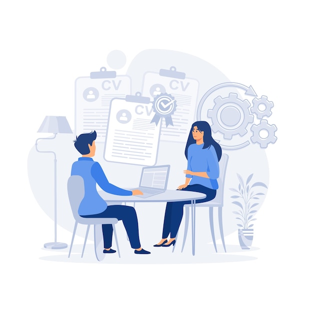 Job interview HR manager and candidate are doing interview flat vector modern illustration