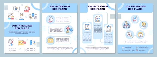 Собеседование при приеме на работу красный флаг синий шаблон брошюры показать профессионализм дизайн листовки с линейными значками 4 векторных макета для презентации годовых отчетов arialblack myriad proиспользуются обычные шрифты