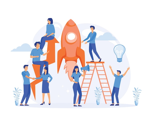 Vector job marketing concept growth with rocket investment service flat vector modern illustration