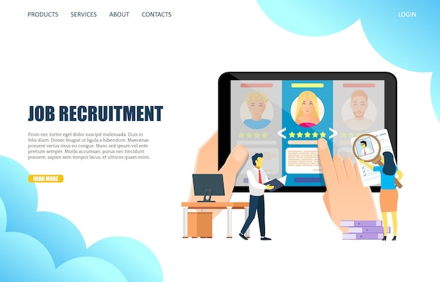 Vector job recruitment vector website landing page design template