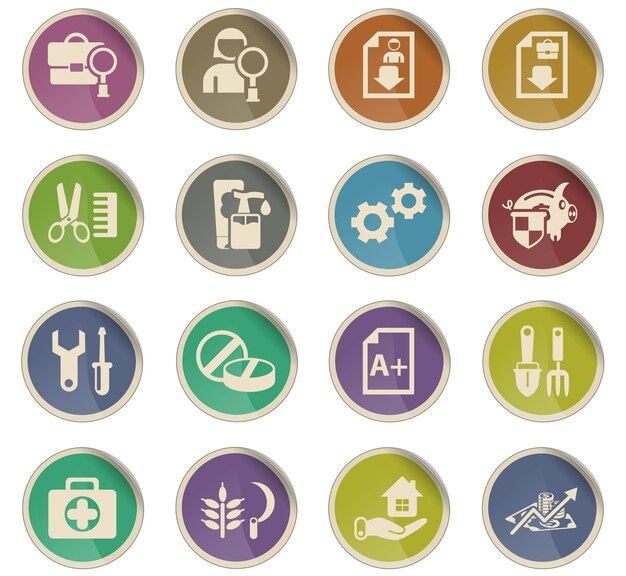 Job search vector icons in the form of round paper labels