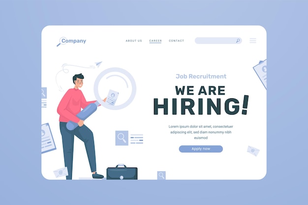 Job seeker hiring recruitment illustration on landing page design