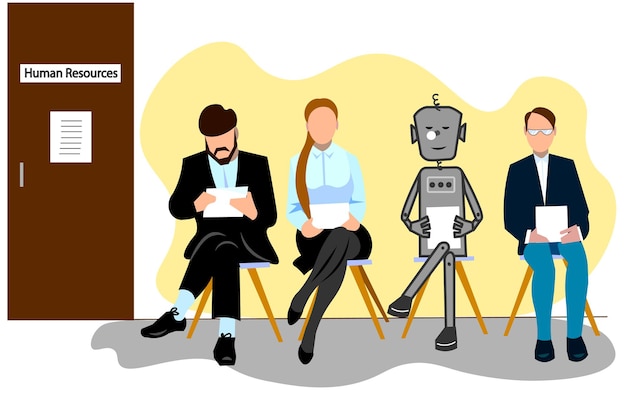 Vector job seekers people and robot cartoon