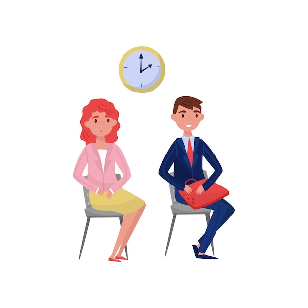 Job seekers waiting for an interview at the office vector Illustration on a white background