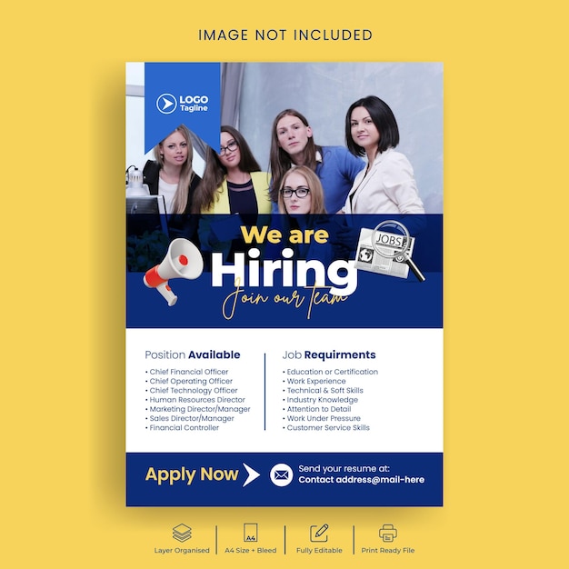 Vector job vacancy hiring print flyer or poster template design