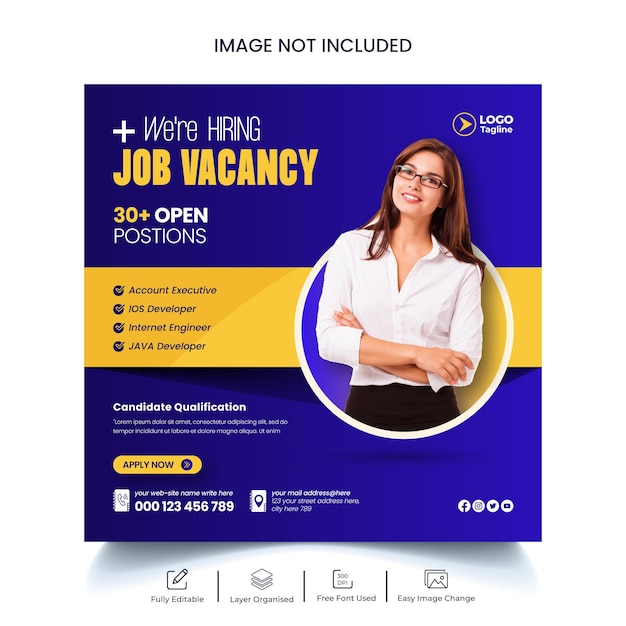 Job vacancy hiring social media post or web banner template design