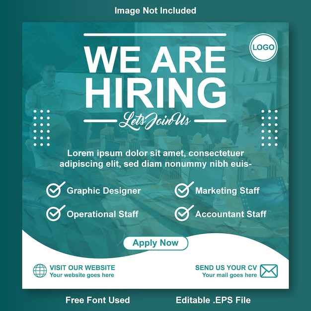 Job vacancy we are hiring banner square social media post template vector green