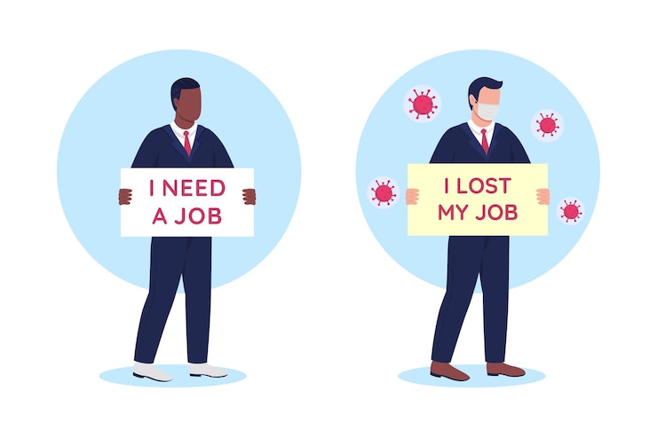 Vector jobless people with cardboard signs flat concept illustration set
