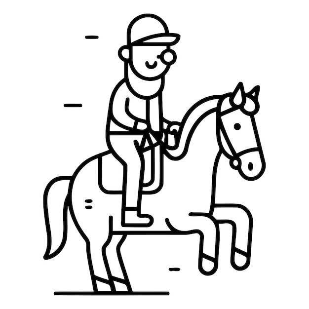 Jockey die op een paard rijdt vlakke lijn vector illustratie in kunststijl