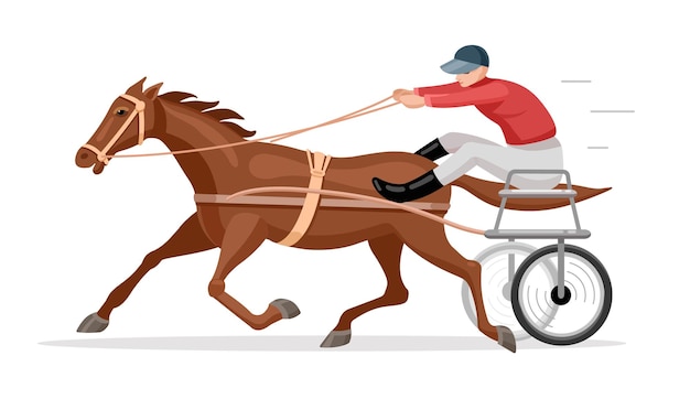 Jockey en renpaard Paardenrennen of racefiets Platte vectorillustratie