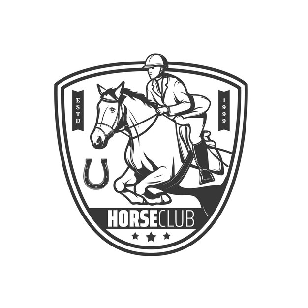 Vector jockey and horse club icon equestrian sport races