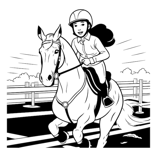 Jockey op een paard Zwart-wit vectorillustratie