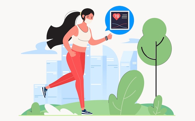 joggen in het park om fit te blijven tijdens quarantaine, moderne platte illustratie ontwerpconcept voor websitepagina's of achtergronden