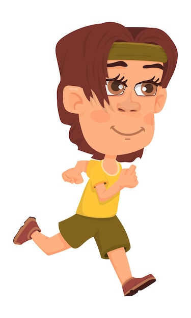 ベクトル ジョガーボーイ。走っている漫画の少年。チャイルドスポーツ。ベクトルイラスト