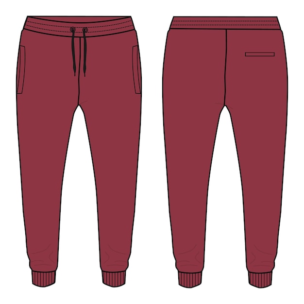 Jogger Joggingbroek technische mode platte schets vectorillustratie Rode kleur sjabloon