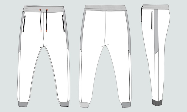 Vector jogger sweatpants technical drawing fashion flat sketch vector illustration template