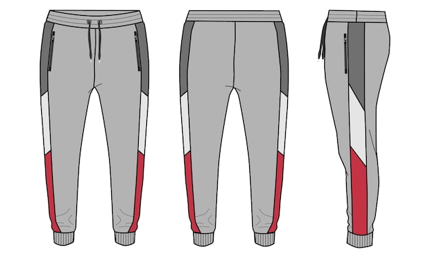 Vector jogger sweatpants technical fashion flat sketch vector illustration grey color template