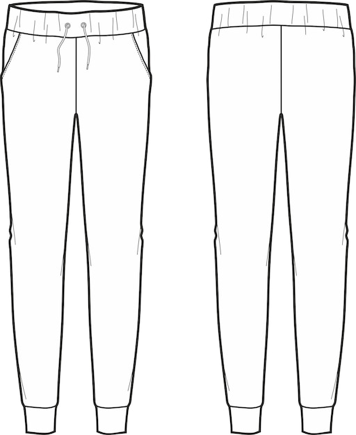 Joggers voor heren Voor- en achterkant Mode CAD Vector illustratie