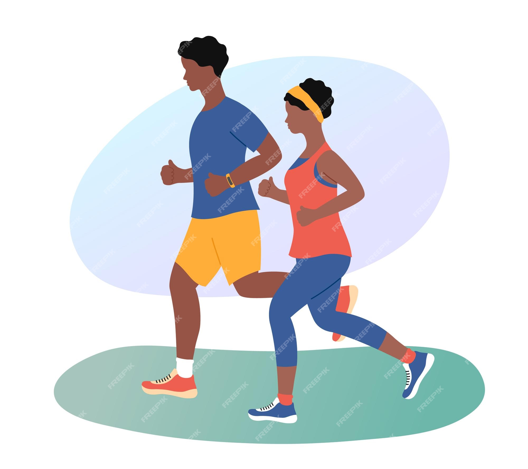 Jogging couple. African american persons man and woman running