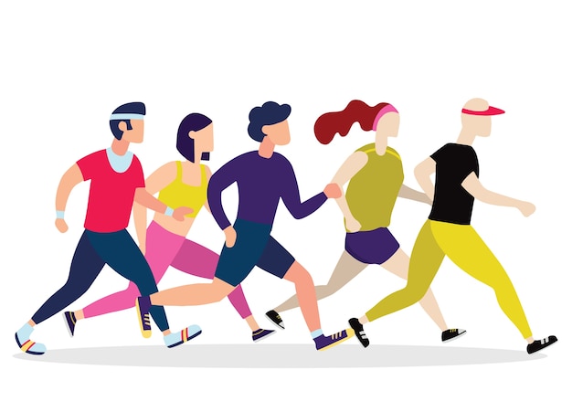 jogging people. runners group in motion
