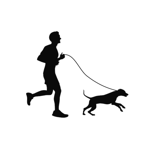Jogging with pet Man and woman runs together with dog