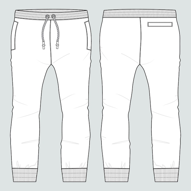 Joggingbroek Technische Mode platte schets Vector illustratie sjabloon Voor- en achterkant