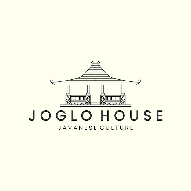 Casa joglo con logo in stile lineare modello icona design casa cultura tradizionale giavanese illustrazione vettoriale