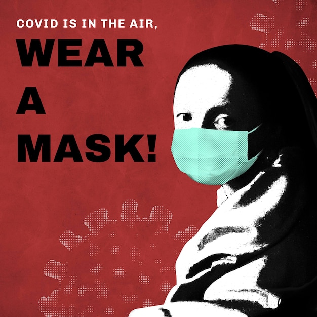 Vector johannes vermeer’s young woman wearing a face mask during coronavirus pandemic public domain remix vector