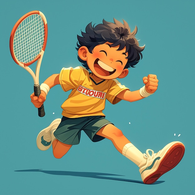 a johannesburg boy plays squash in cartoon style