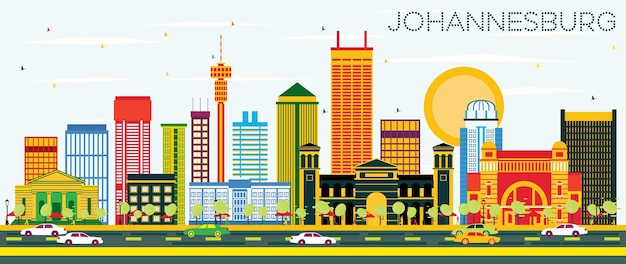 Johannesburg skyline with color buildings and blue sky. vector illustration. business travel and tourism concept with johannesburg modern buildings. image for presentation and banner.