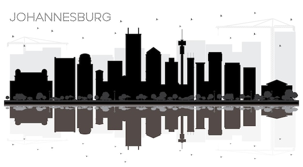 Johannesburg South Africa City skyline black and white silhouette with Reflections. Business travel concept. Cityscape with landmarks