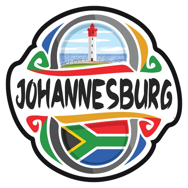 Johannesburg Zuid-Afrika Vlag Reizen Souvenir Sticker Skyline Logo Badge Stempel Zegel Embleem Vector