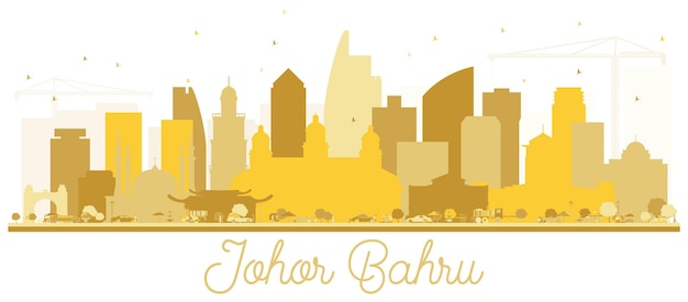 Johor bahru maleisië city skyline gouden silhouet. vector illustratie. eenvoudig plat concept voor toeristische presentatie, banner of website. johor bahru stadsgezicht met monumenten.