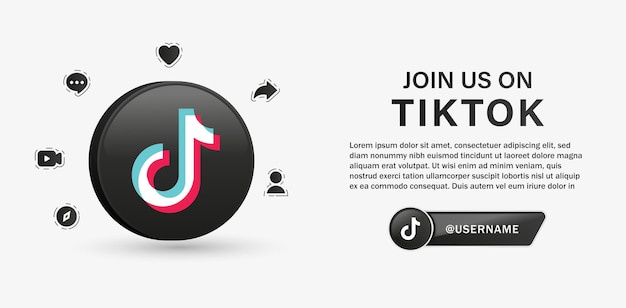 присоединяйтесь или следите за нами на фоне логотипа tiktok для логотипов социальных сетей, баннеров и значков уведомлений