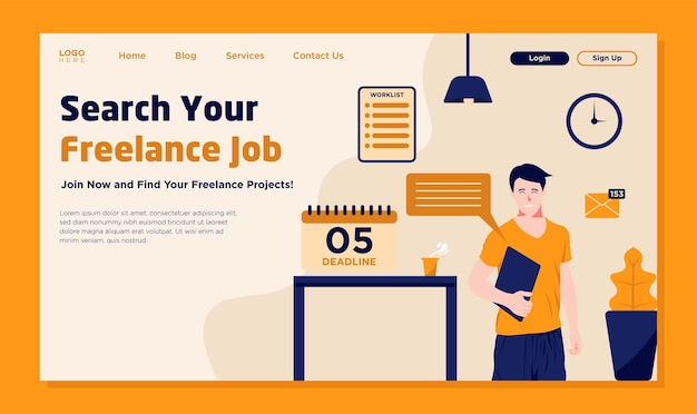 ベクトル フリーランサーのウェブサイトのランディング ページ デザインのベクトルに参加する