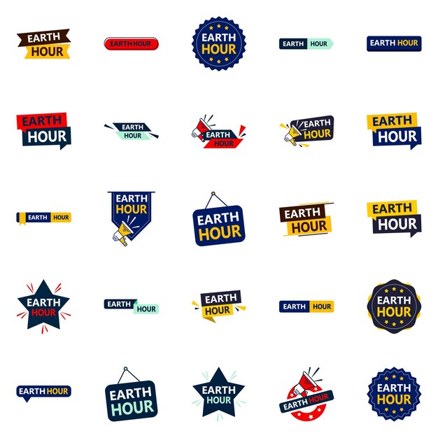 Earth Hour Vector Bundle で世界的なムーブメントに参加しましょう 25 種類のプロフェッショナルなデザインが含まれています