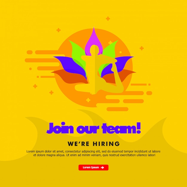 Vector join our team, we are hiring, landing page with yoga theme template