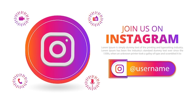 Vector join us on instagram social media banner with a 3d round circle instagram square banner design