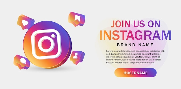 join us on instagram for social media icons banner in 3d round circle  notification icons