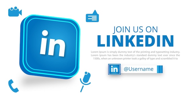 Unisciti a noi sul banner dei social media linkedin con un banner quadrato linkedin a cerchio rotondo 3d per linkedin