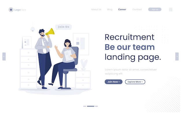 Vector join us our team job recruitment illustration on landing page