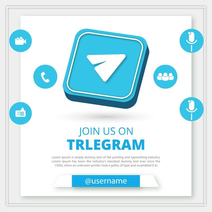 Vector join us on telegram social media banner with a 3d round circle telegram square for instagram