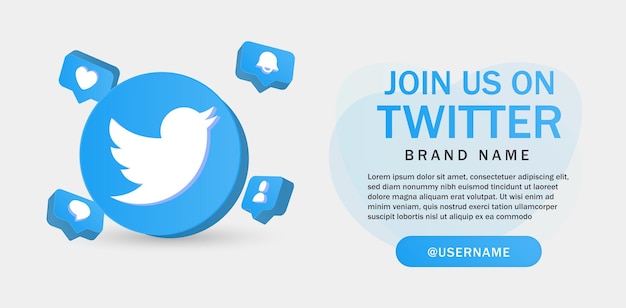 Join us on twitte for social media icons banner in 3d round circle notification icons