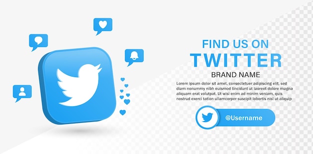 Join us on twitter 3d logo icon social media logos banner and notification icons in speech bubble