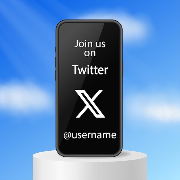 Join us on Twitter X banner Follow us in social networks Smartphone standing on the podium Username