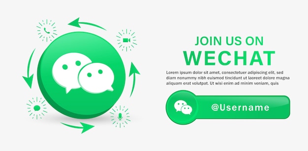 Присоединяйтесь к нам на баннере социальных сетей wechat с 3d-логотипом и значками уведомлений, видео-чат