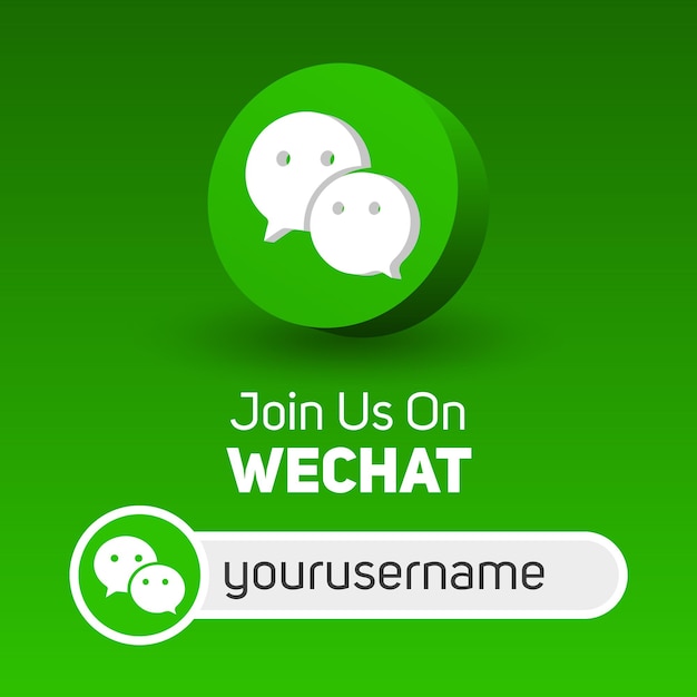 Join us on wechat social media square post banner with 3d logo and username box Wechat logo