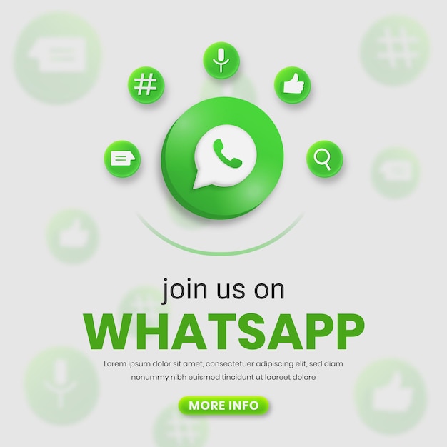 소셜 미디어 아이콘이 있는 whatsapp 3d whatsapp 로고에 가입하세요. 인스타그램용 whatsapp 사각형 배너
